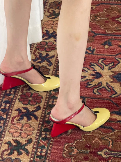 Leopard-Panel Colorblock 8 cm Heeled Mules