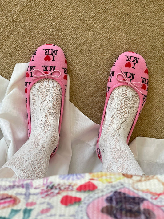 Logo-Print Round-Toe Ballet Flats