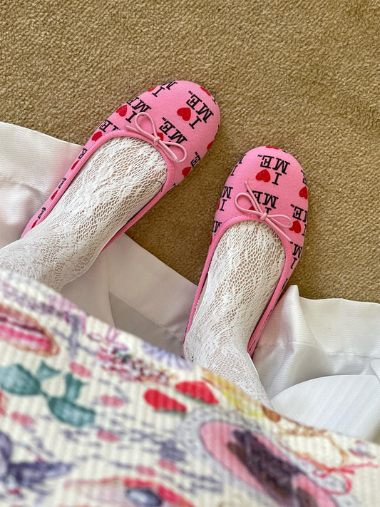 Logo-Print Round-Toe Ballet Flats