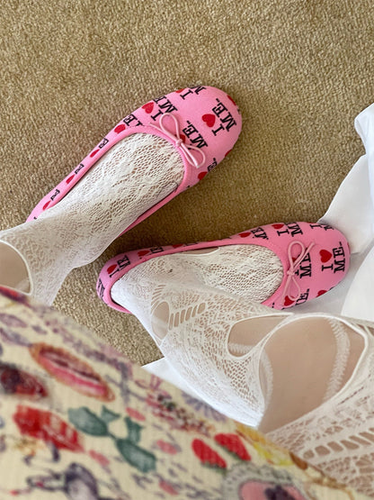 Logo-Print Round-Toe Ballet Flats