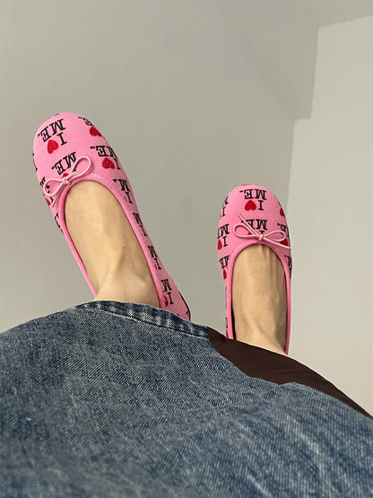 Logo-Print Round-Toe Ballet Flats