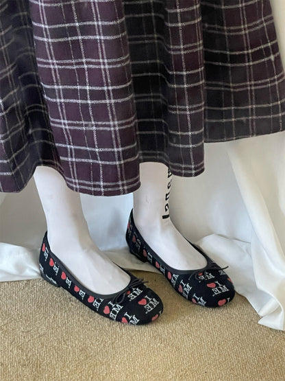 Logo-Print Round-Toe Ballet Flats