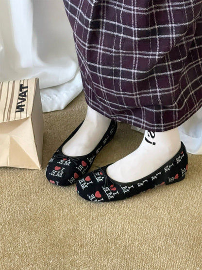 Logo-Print Round-Toe Ballet Flats