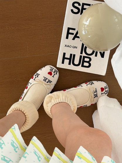 Logo-Print Round-Toe Ballet Flats