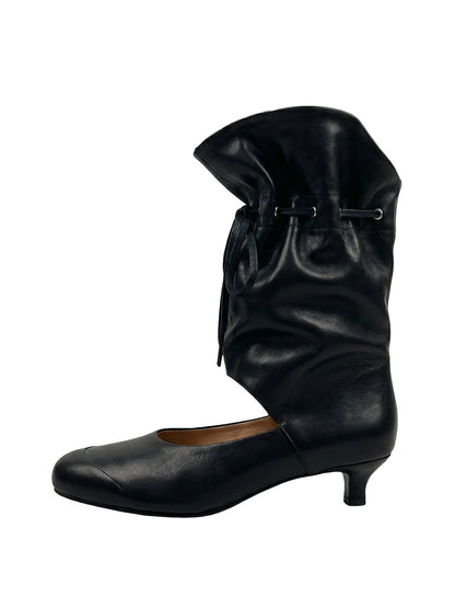 Lace-Up Slouch Leather Sandal Boots