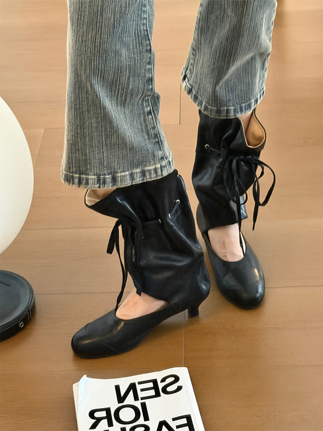 Lace-Up Slouch Leather Sandal Boots