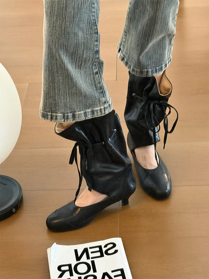 Lace-Up Slouch Leather Sandal Boots