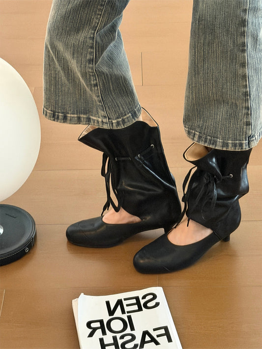 Lace-Up Slouch Leather Sandal Boots