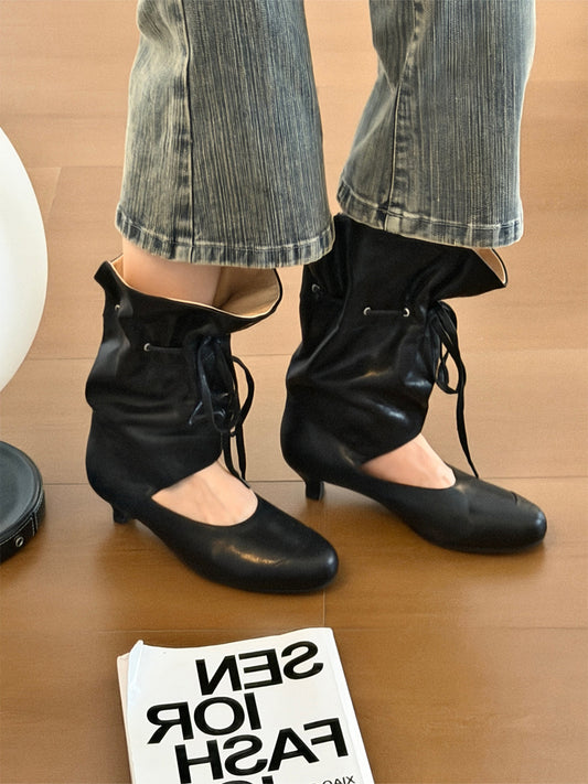 Lace-Up Slouch Leather Sandal Boots