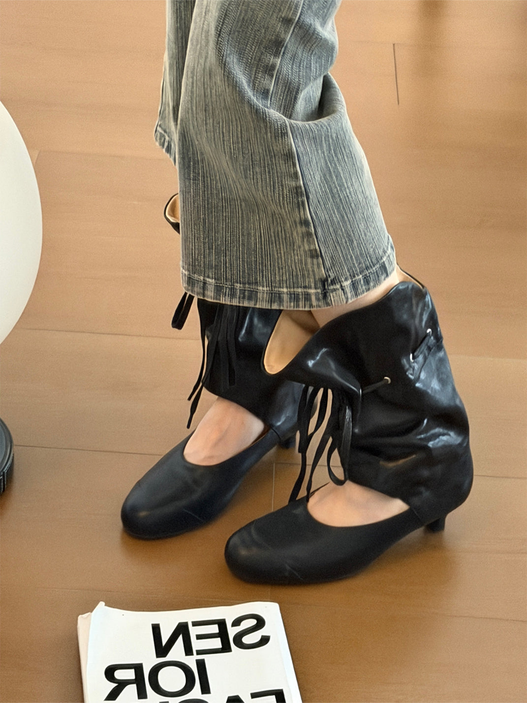 Lace-Up Slouch Leather Sandal Boots