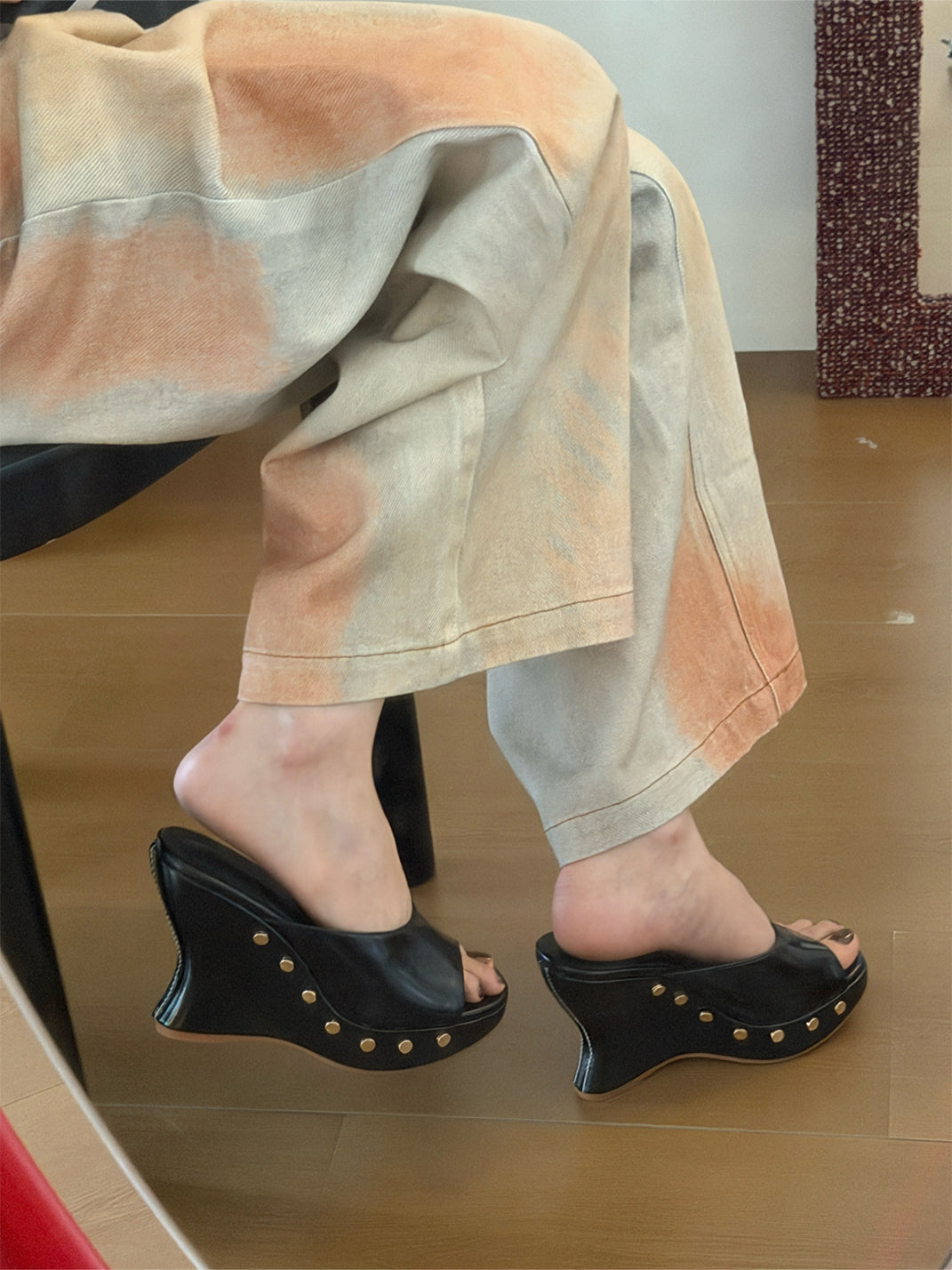 Studded Open-Toe Platform Wedge Mules