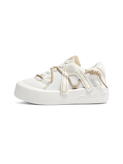 Ivory Buckle-Lace Platform Sneakers