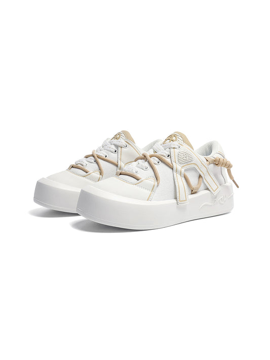 Ivory Buckle-Lace Platform Sneakers