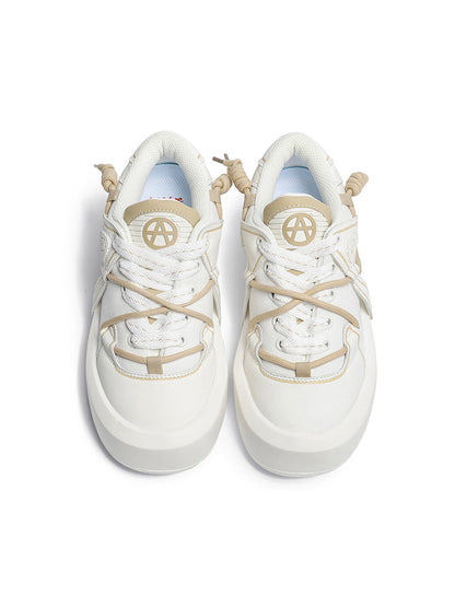 Ivory Buckle-Lace Platform Sneakers