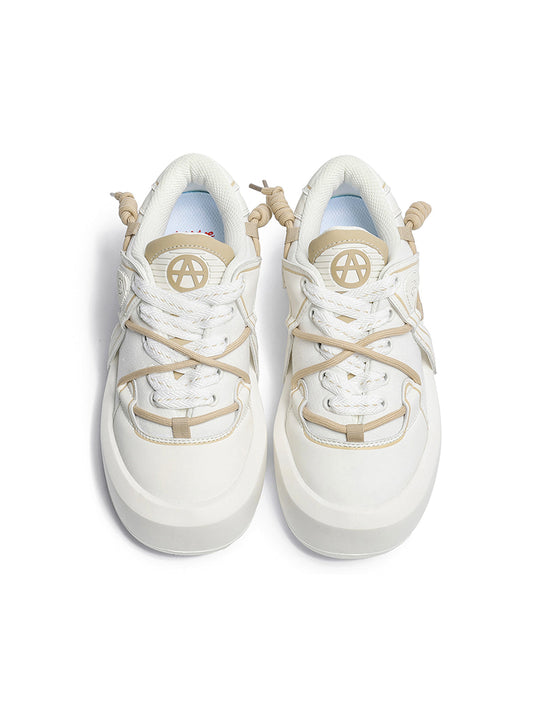 Ivory Buckle-Lace Platform Sneakers