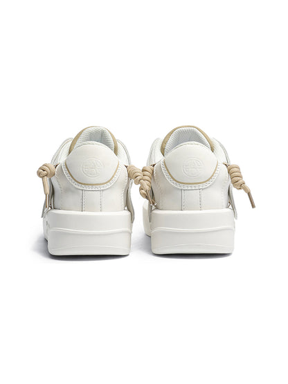 Ivory Buckle-Lace Platform Sneakers