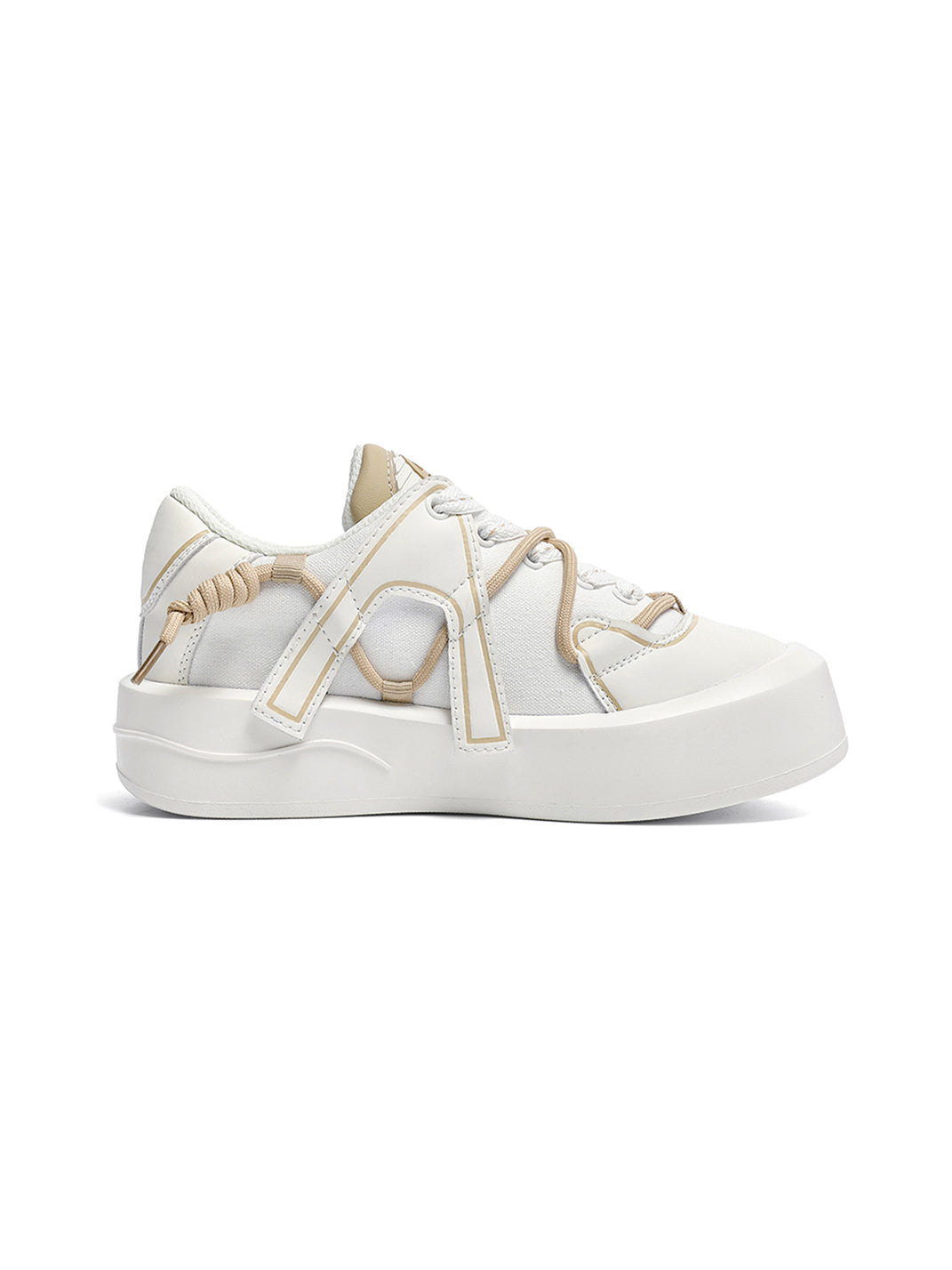 Ivory Buckle-Lace Platform Sneakers