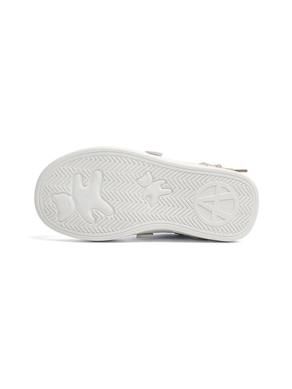 Ivory Buckle-Lace Platform Sneakers