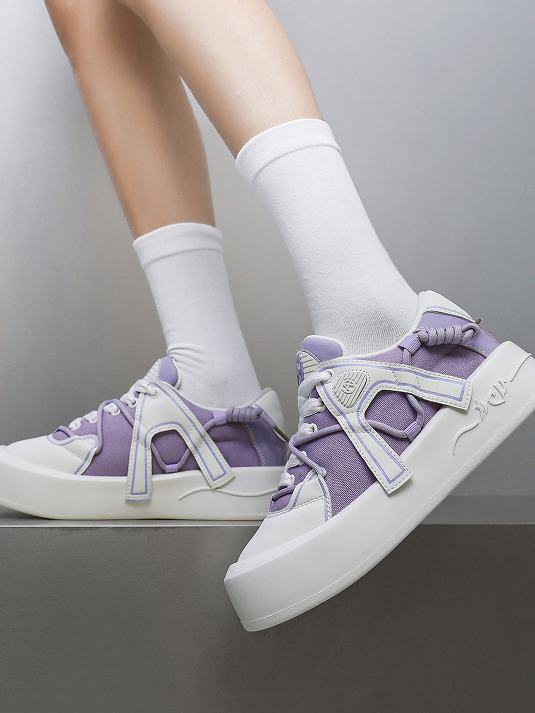 Ivory Buckle-Lace Platform Sneakers