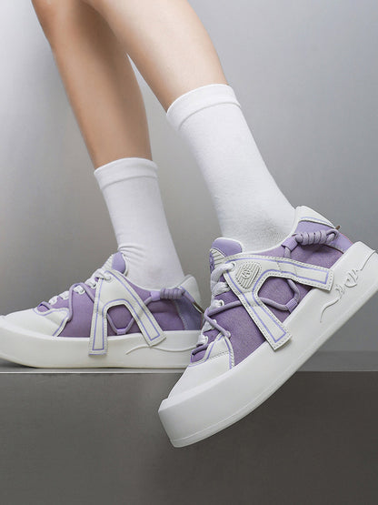 Ivory Buckle-Lace Platform Sneakers