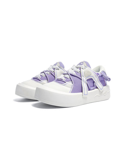 Ivory Buckle-Lace Platform Sneakers