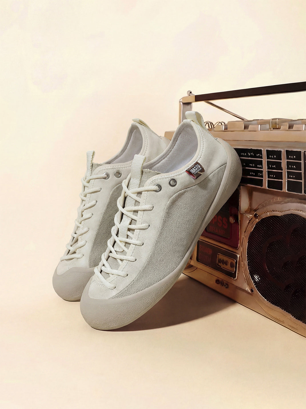 Ivory Mesh-Paneled Canvas Low-Top Sneakers