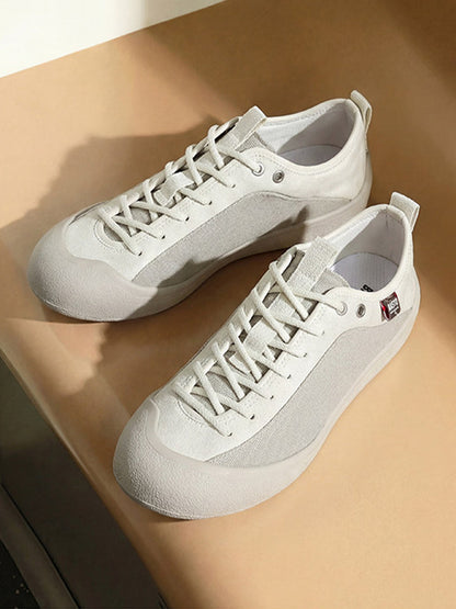 Ivory Mesh-Paneled Canvas Low-Top Sneakers