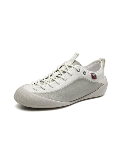 Ivory Mesh-Paneled Canvas Low-Top Sneakers