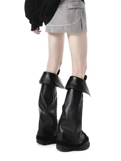 Foldover Buckle Platform Knee-High Boots
