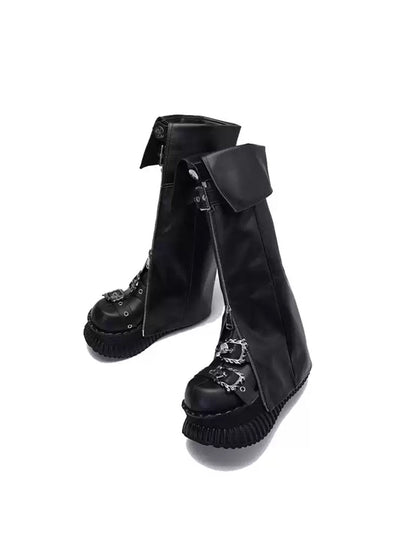 Foldover Buckle Platform Knee-High Boots