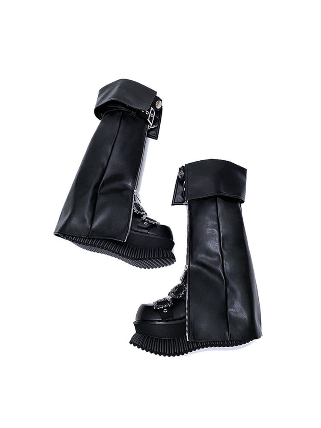 Foldover Buckle Platform Knee-High Boots