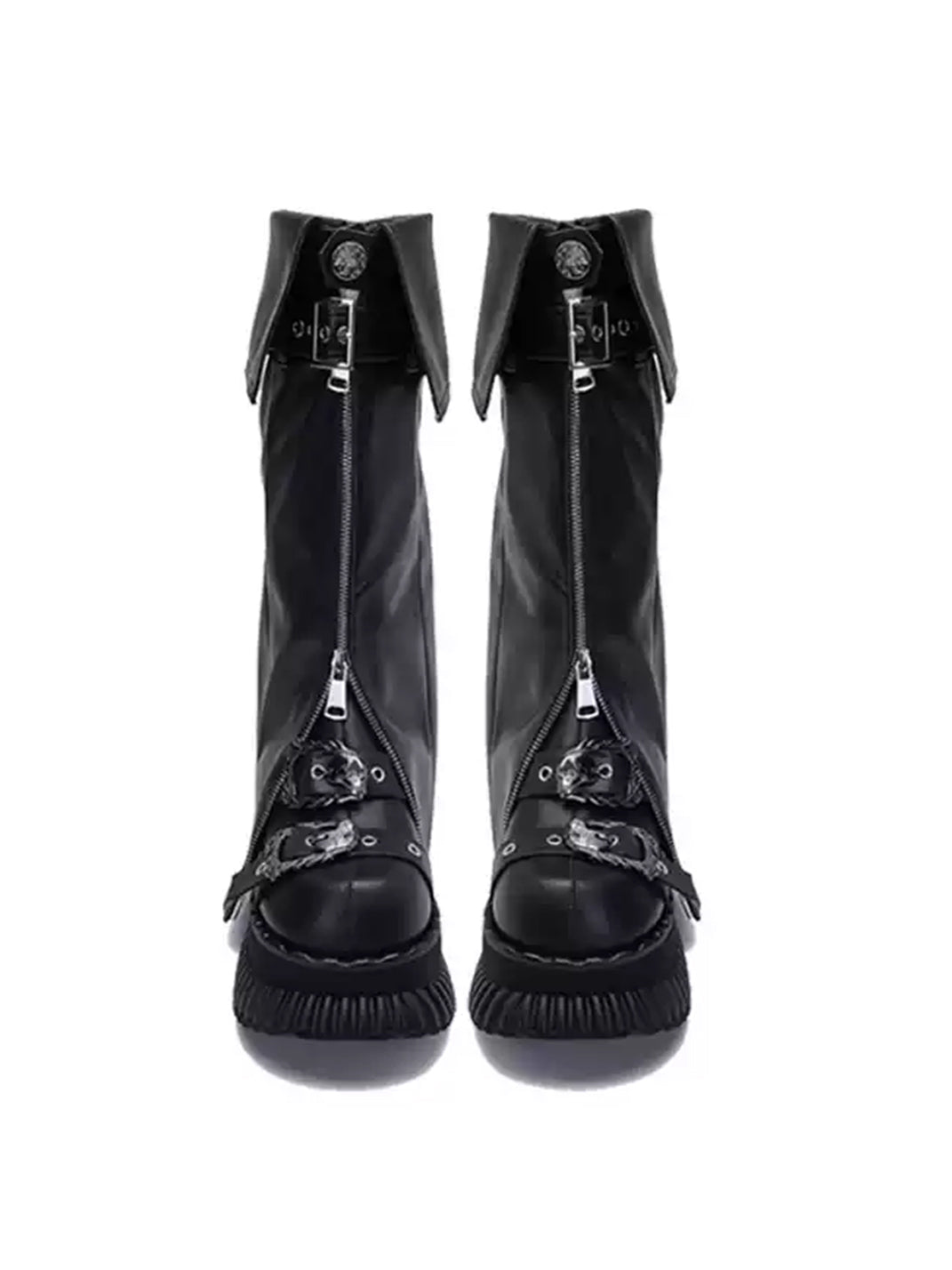 Foldover Buckle Platform Knee-High Boots