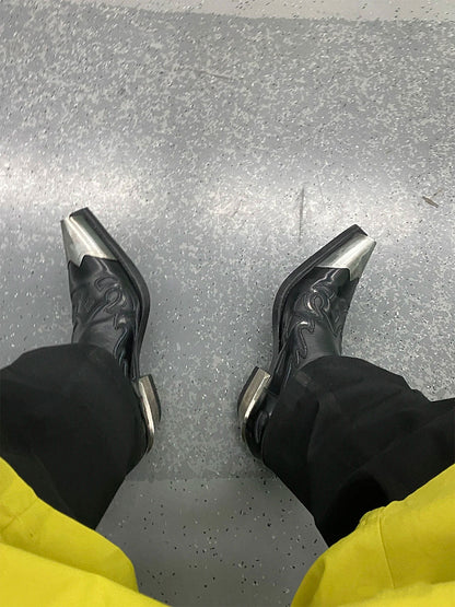 Metallic-Toe Block-Heel Chelsea Boots