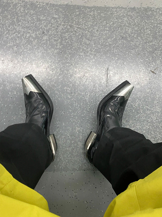 Metallic-Toe Block-Heel Chelsea Boots
