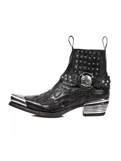 Rivet-Buckle Pointed-Toe Chelsea Boots