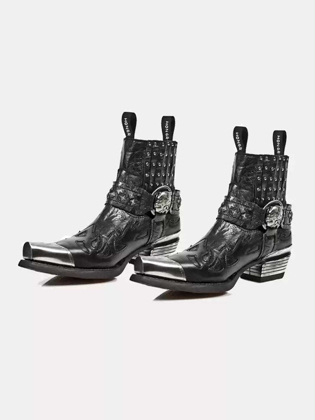 Rivet-Buckle Pointed-Toe Chelsea Boots