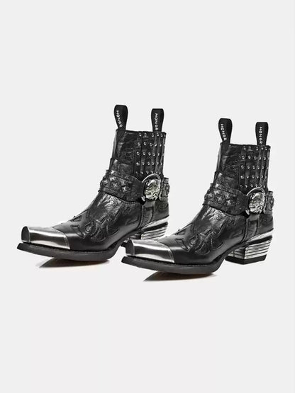 Rivet-Buckle Pointed-Toe Chelsea Boots