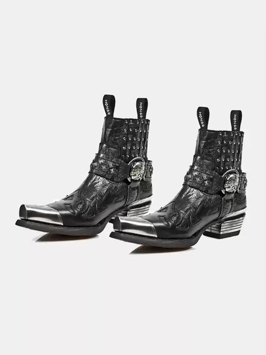 Rivet-Buckle Pointed-Toe Chelsea Boots