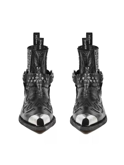 Rivet-Buckle Pointed-Toe Chelsea Boots