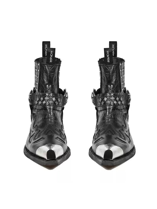 Rivet-Buckle Pointed-Toe Chelsea Boots