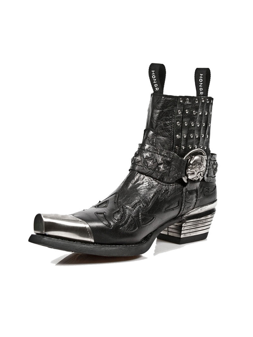 Rivet-Buckle Pointed-Toe Chelsea Boots
