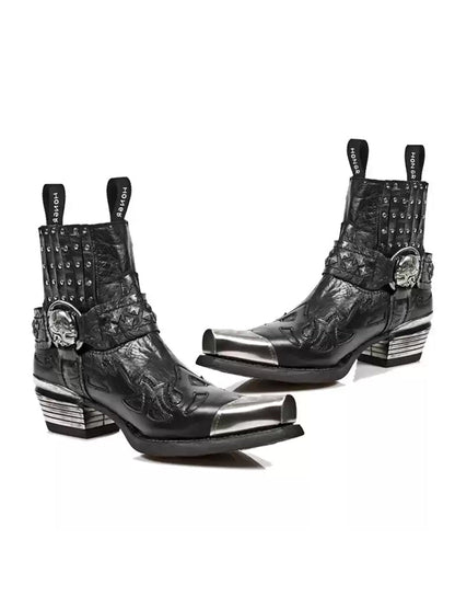 Rivet-Buckle Pointed-Toe Chelsea Boots