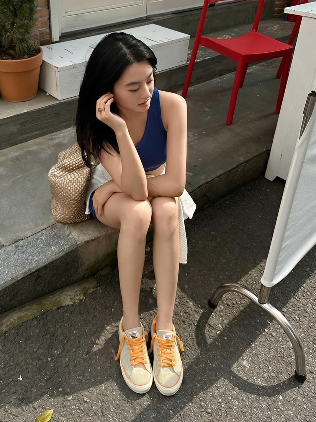 Orange-Laced Colorblock Suede Skate Shoes
