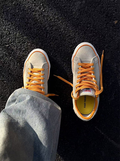 Orange-Laced Colorblock Suede Skate Shoes