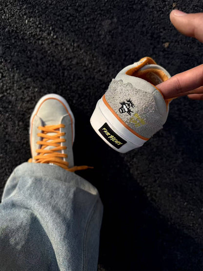 Orange-Laced Colorblock Suede Skate Shoes