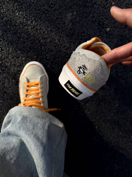 Orange-Laced Colorblock Suede Skate Shoes