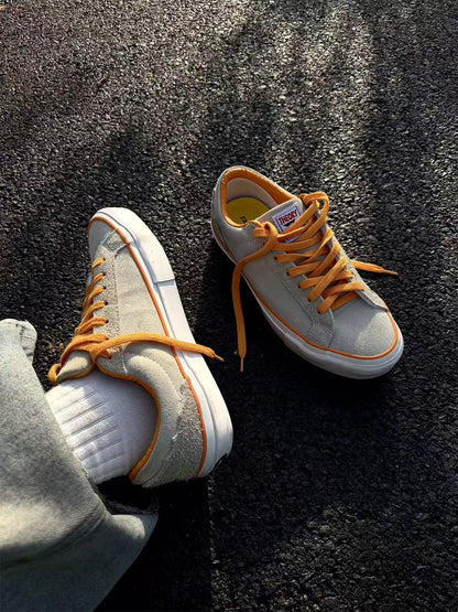 Orange-Laced Colorblock Suede Skate Shoes