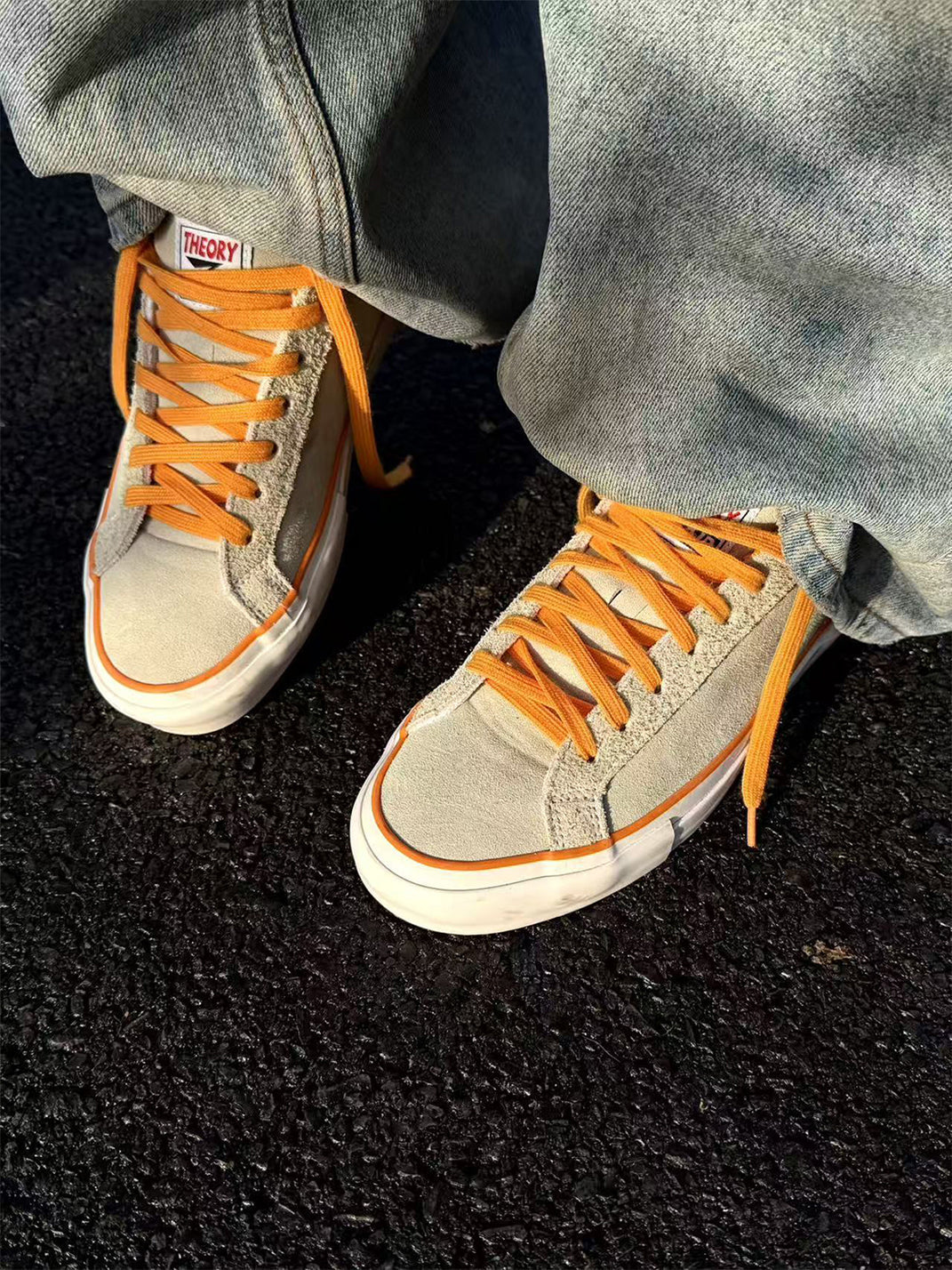 Orange-Laced Colorblock Suede Skate Shoes