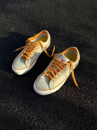 Orange-Laced Colorblock Suede Skate Shoes