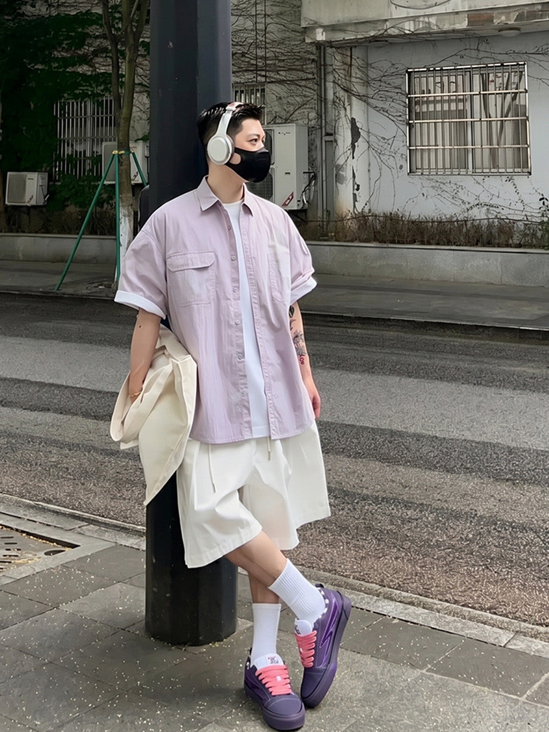 Gingham-Tongue Purple Platform Skate Shoes